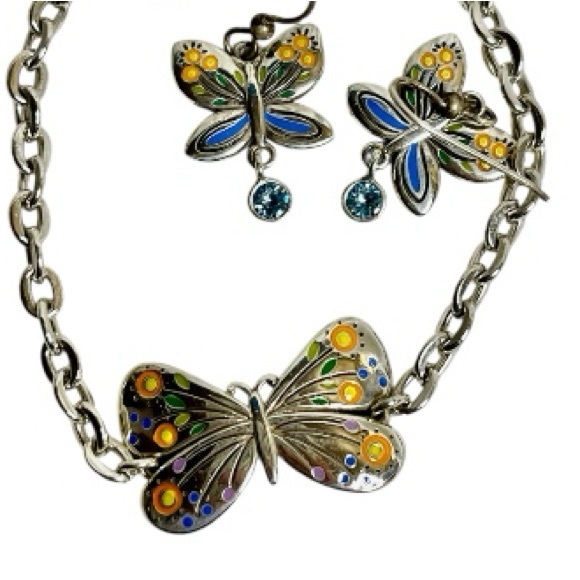 Brighton Garden Wing Butterfly Bracelet and Earring Jewelry Set - Silver/Enamel - Picture 2 of 6